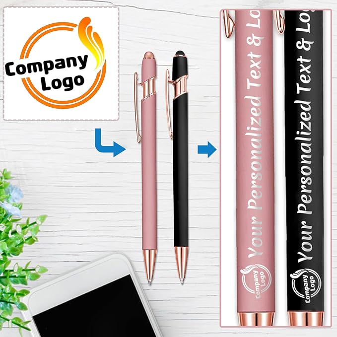 STREADVE 50 Personalized Custom Pens Engraved Writing Pen with Name Logo, Customized Promotional Items Stylus Pen Gifts for Women Realtor Nurse Wedding Business, Rose Gold