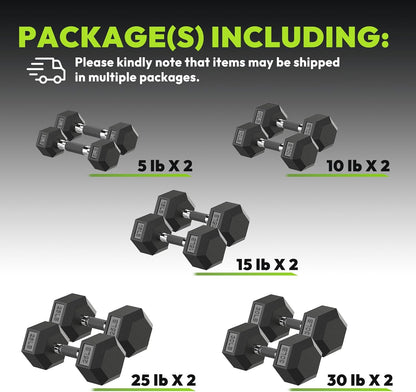 Hex Dumbbell 45-480 lb Set, Rubber Encased Exercise & Fitness Dumbbells for Home Gym, Hand Weights for Strength Training