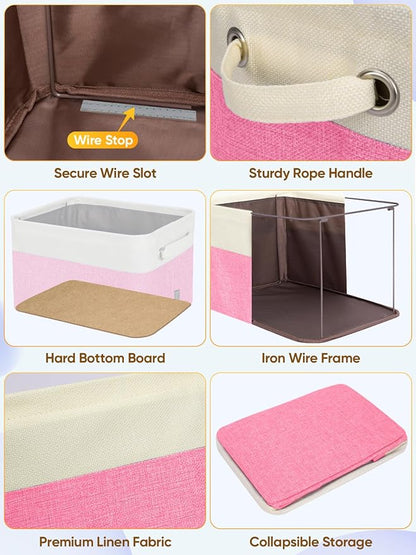 BALEINE 4 Pack Fabric Closet Storage Bins for Shelves, Linen Closet Organizers and Storage, Decorative Baskets for Organizing, Shelf, Clothes, Home, Office (Pink, 12"x8"x8")
