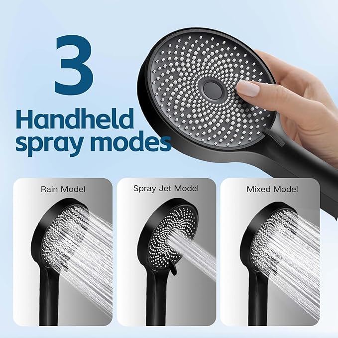 Shower Head,10 Inch High Pressure Rain Shower Head with Handheld Spray Combo, Adjustable Dual Rainfall Shower Head - Showerhead Comb Set with Extension Arm - 60 Inch Long Shower Hose（Black）