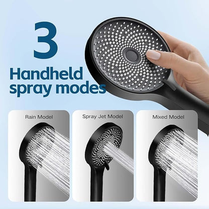 Shower Head,10 Inch High Pressure Rain Shower Head with Handheld Spray Combo, Adjustable Dual Rainfall Shower Head - Showerhead Comb Set with Extension Arm - 60 Inch Long Shower Hose（Black）