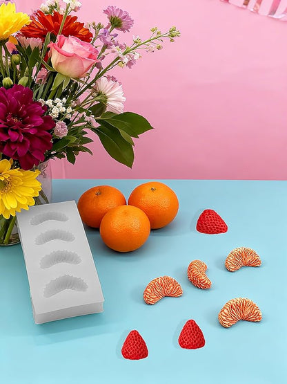 Fruit Shaped Silicone Molds, 3D Strawberry Orange Raspberry Blueberry Fondant Mold, Fruit Mold for Candy Jelly Cake Decor Soap Resin DIY Baking Tool for Parties & Gifts (4 Fruit)