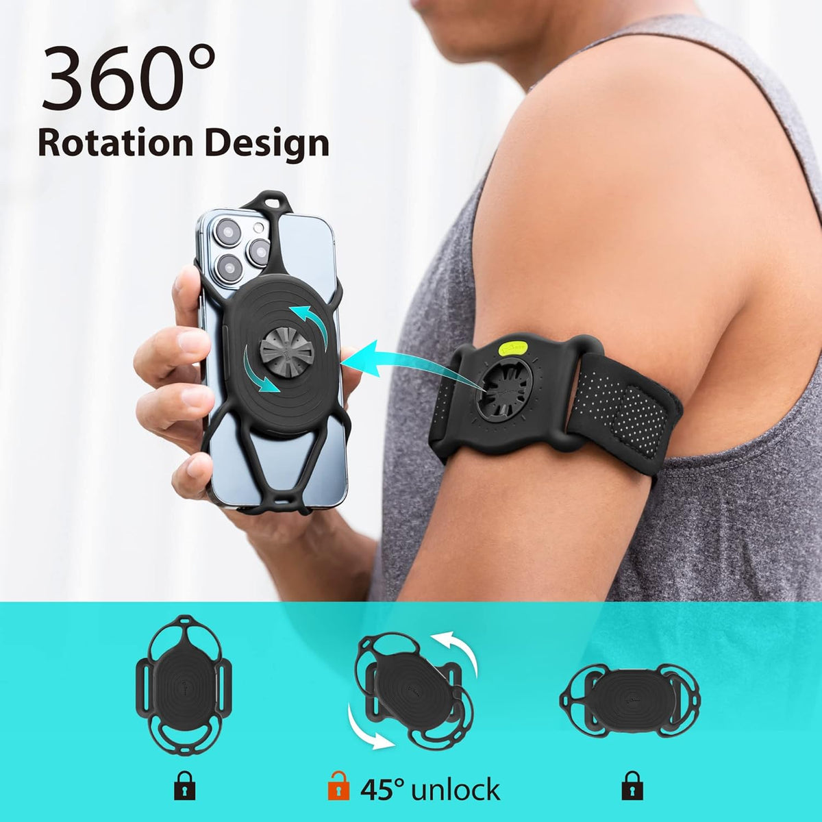 BONE Run Tie Connect Kit 2, Running Cell Phone Holder, Detachable & 360° Rotatable Sport Armband, Skin-Friendly Silicone Workout Phone Carrier Compatible with Most Smartphones (Connection Kit)