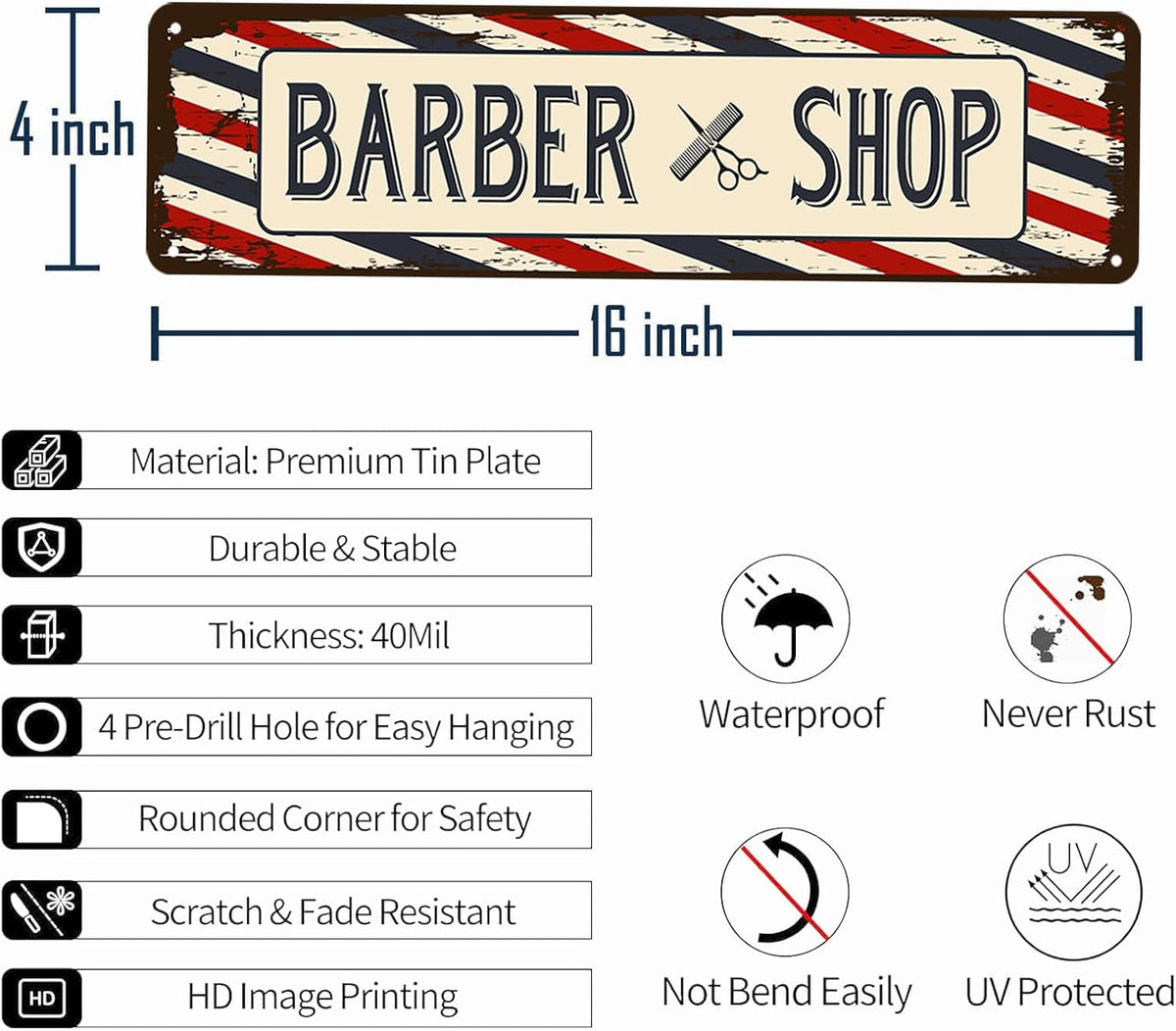 Barber Shop Decor Accessories - Barbershop Poster Metal Tin Signs Vintage Wall Art, Barber Gifts for Men Haircut Decorations 4x16 Inch
