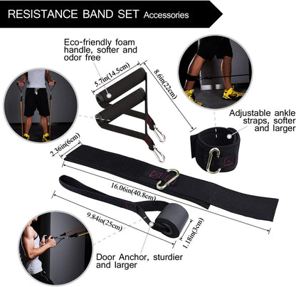 TheFitLife Resistance Bands with Handles - Designed for American Body Types, Exercise Workout Tubes for Men, Women, Includes Large Handles, Ankle Straps, Door Anchor, Fitness Levels