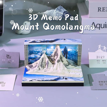 3D Time Piece Calendar, 2027 Desk Calendar With LED Light, 3d Tree Memo Pad Creative Desk Calendar, Christmas Gift for Colleague Friend, Desktop Decoration (Mount Everest)