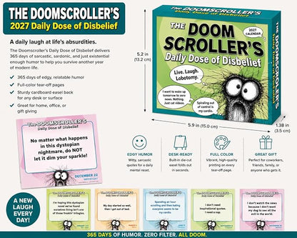The Doomscroller's 2027 Daily Desk Calendar: Boxed Page-a-Day Calendar for Home and Office Organization with Full-Color Tear-Off Pages & Cardboard Easel