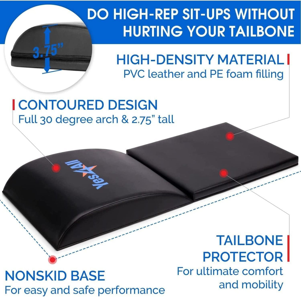 Yes4All Ab Exercise Mat Tailbone & No Tailbone, Foldable Abdominal Sit Up Support Pad, Abs Workout Equipment for Core Training and Lower Back