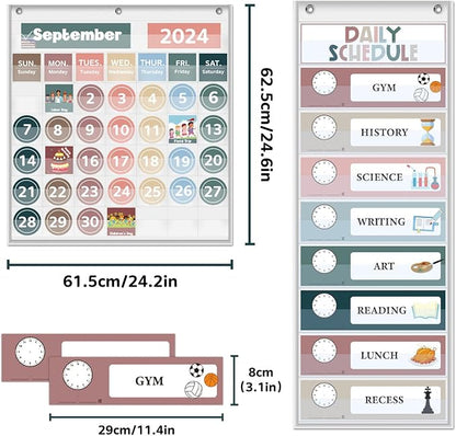 Boczif Monthly Classroom Calendar Pocket Chart (White Calendar+Schedule)