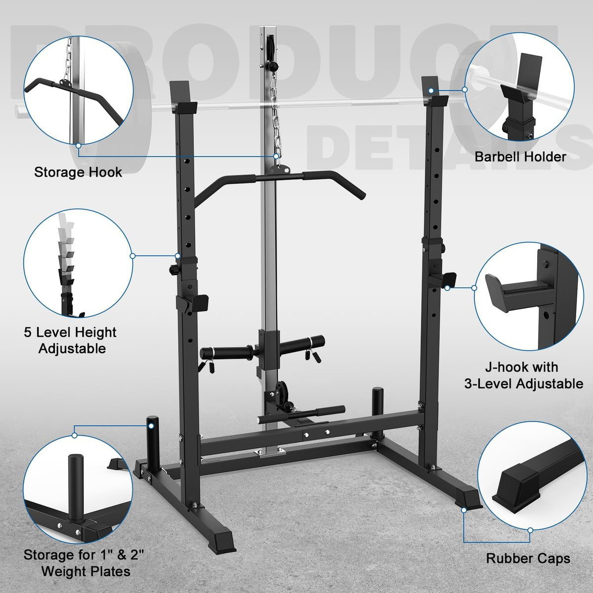 Power Rack with LAT Pulldown Pulley System Adjustable Multi-Functional Squat Rack, Power Cage with J-Hooks Home Gym