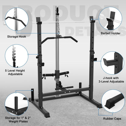 Power Rack with LAT Pulldown Pulley System Adjustable Multi-Functional Squat Rack, Power Cage with J-Hooks Home Gym