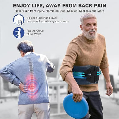 TIMTAKBO Lower Back Brace with Dual-Pulley System Black L/XL | Adjustable Lumbar Decompression Belt for Herniated Disc, Sciatica & Scoliosis – High-Support Back Brace for Men & Women