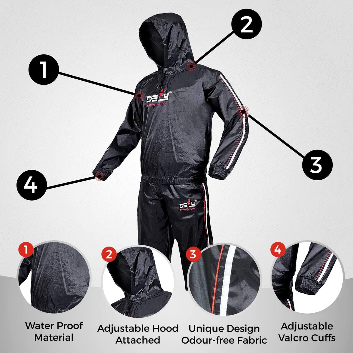 DEFY Heavy Duty Sauna Suit for Weight Loss Full Body Wrap Hoodie Men Women Anti-Rip Sweat suit Gym Workout Exercise Gear