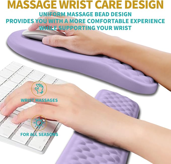 Hokafenle 2 in 1 Ergonomic Mouse Pad Wrist Support & Wrist Rest for Computer Keyboard Set, with Relieve Carpal Tunnel Pain Massage Bulge and Full Memory Gel Design (2In1 Set, Lavender)