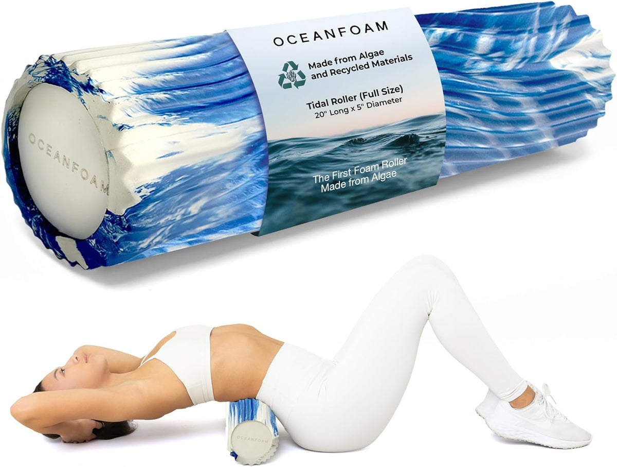Oceanfoam Tidal Roller - Royal Marbled - Muscle Massage Foam Roller for Back Pain & Stretching - Firm and Ergonomic Wide Wave Textured - Yoga, Athletics, & Wellness - Full Size, 20" x 5"