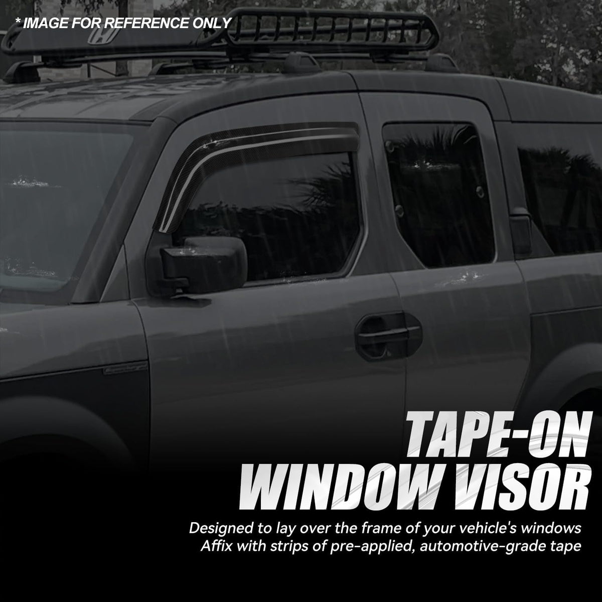 Auto Dynasty 4Pcs Carbon Fiber Pattern Window Visors Compatible with 2003-2011 Honda Element, Tape-On Front & Rear Window Deflectors, Glossy Dark Smoke