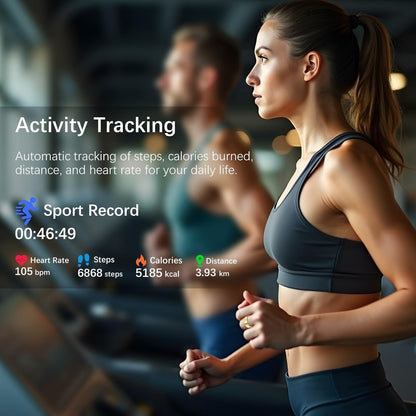 Ring Health Tracker for Women Men, Fit Ring with Heart Rate, Blood Oxygen, Sleep Monitor, Calories, Step Counter, IP68 Waterproof Smart Ring for iPhone & Android, No Subscription Fee (Gold, 14#)