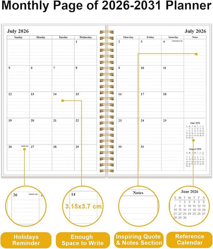 2026-2031 Monthly Planner - 60 Month PLanner Calendar from July 2026 to June 2031, 5 Year Planner 2026-2031 with Flexible Cover, Inner Pocket, Perfect for Home | School | Office, 5.8" x 8.5", Green Leaf
