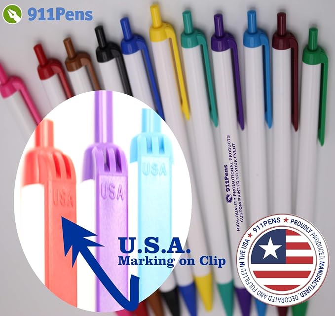 USA Made, Personalized Writing Ink Ballpoint Novelty Pens, Custom Printed with Your Logo & Text (Pack of 500 White Pens with Dark Green Trim)