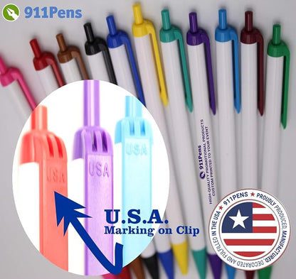 USA Made, Personalized Writing Ink Ballpoint Novelty Pens, Custom Printed with Your Logo & Text (Pack of 500 White Pens with Dark Green Trim)