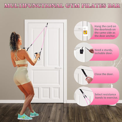 Pilates Bar Kit with Resistance Bands,Pilates Bar with Stackable Bands Workout Equipment for Legs,Hip,Waist and Arm,Exercise Fitness Equipment for Women & Men Home Gym Yoga Pilates