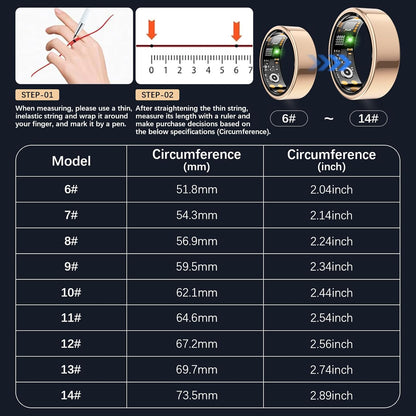 Ring Health Tracker for Women Men, Fit Ring with Heart Rate, Blood Oxygen, Sleep Monitor, Calories, Step Counter, IP68 Waterproof Smart Ring for iPhone & Android, No Subscription Fee (Rose Gold, 9#)