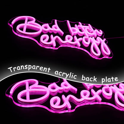 Bad Bitch Energy Neon Sign Pink Neon Light Letter LED Neon Signs for Wall Decor Lady Led Neon Lights for Bedroom Bar Dormitory Store Decortion