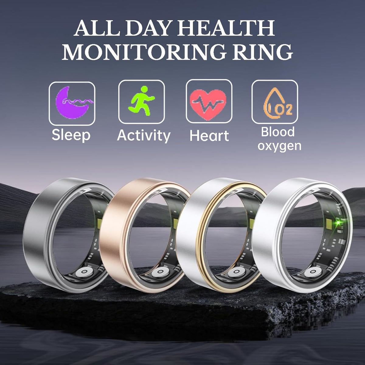 Smart Ring Health Fitness Tracker, Size First with Sizing Kit, Activity & Sleep Tracker/Stress/Heart Rate Monitor, Waterproof Smart Ring for Men/Women, No App Subscription (Black, 11)