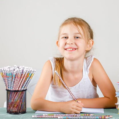 Happy Birthday Pencils Colorful Birthday Pencil for Students Birthday Pencil for Teacher Classroom Birthday Party Supplies, 6 Style (24)