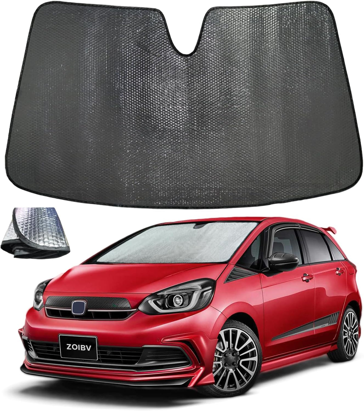 Windshield Sun Shade for 2007-2024 Honda Fit EX EXL Sport Engine - 5-Layer Bubble Foldable Front Window Shade Sun Visor Accessories - Blocks Heat & UV Rays