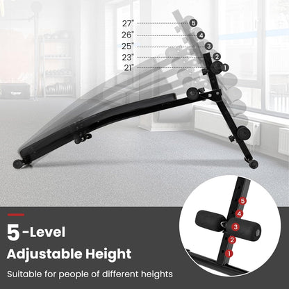 GYMAX Sit Up Bench, Decline Sit up Bench with 5-level Adjustable Height, 300lbs Capacity & Anti-slip Foot Pads, Foldable Ab Bench for Full Body Workout, Incline Slant Bench for Home Gym