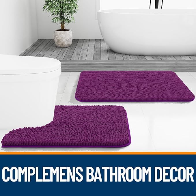 OLANLY Bathroom Rugs 36x24, Extra Soft Absorbent Chenille Bath Rugs, Rubber Backing Quick Dry, Machine Washable Bath Mats for Bathroom Floor, Tub and Shower, Home Decor Accessories, Purple