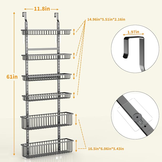 Moforoco 6-Tier Over The Door Pantry Organizer, Pantry Organization and Storage, Black Hanging Basket Wall Spice Rack Seasoning Shelves, Home & Kitchen Laundry Room Bathroom Essentials accessories
