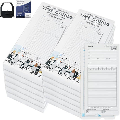 AT-4500 Time Clock Cards, 600 Pack with 2 Ink Ribbons