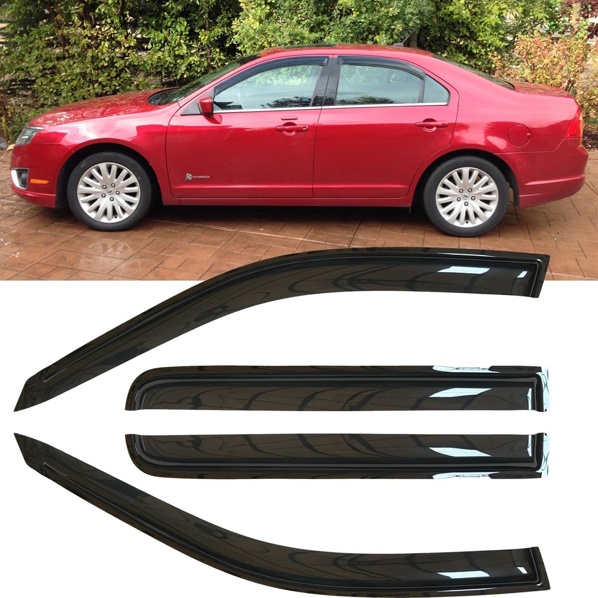 4pcs Shatterproof Outside Mount Style Sun Rain Guards Side Window Wind Deflectors Vent Window Visors for 06 Lincoln Zephyr 07-12 Lincoln MKZ 06-12 Fusion 06-11 Mercury Milan 94550