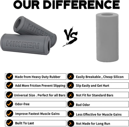 Hikeen Thick Bar Dumbbell Grips,Non Slip Hard Rubber Barbell Grips,Grips for Weight Lifting, Muscle Building-1.77", 2", 2.25" & 2.75" Outer Diameter