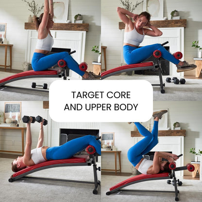 Finer Form Gym-Quality Sit Up Bench with Reverse Crunch Handle - Curved Ab Workout Bench for Your Home Gym. More Effective than an Ab Machine or Ab Roller. Get Abdominal Weight Bench for Decline Bench Press Right in Your Home Gym.