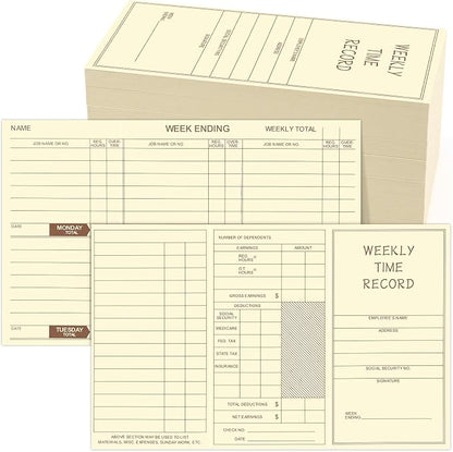 250 Count Weekly Employee Time Cards Preprinted Record Time Sheets Pocket Size 5 x 2.67 Inches Two Sided Yellow Print Timecards for Punch Clock Attendance Payroll Recorder Business
