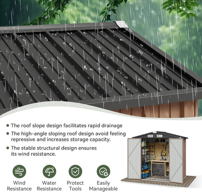 Aoxun 6x3.9 FT Shed with Base Metal Outdoor Storage Shed Garden Shed with Lockable Doors Tool Shed Bike Shed for Backyard, Patio, Poolside (Brown)