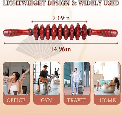 Liitrton Manual Wooden Fascia Massage Roller Trigger Points for Release Cellulite Sore Muscle Blasting (Red)