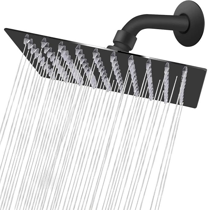 NearMoon Rain Shower Head, High Flow Stainless Steel Square Rainfall Shower, High Pressure Design, Awesome Shower Experience Even At Low Water Flow (8 Inch, Matte Black)