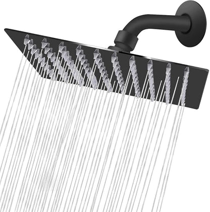 NearMoon Rain Shower Head, High Flow Stainless Steel Square Rainfall Shower, High Pressure Design, Awesome Shower Experience Even At Low Water Flow (8 Inch, Matte Black)