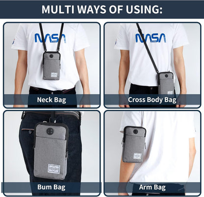 Cell Phone Purse Waist Pack Bag Travel Crossbody Bag Wristband Sport Armband Wallet with Removable Shoulder Strap (Dark Grey)