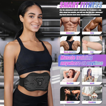 FDA Cleared - Abs Stimulator Muscle Toner, EMS Muscle Stimulator, Fitness Belt Ab Workout Equipment Black White