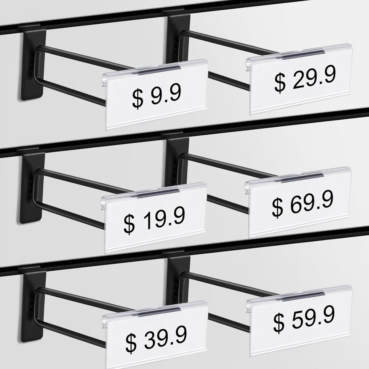 Polmart Heavy Duty Black Slatwall Panel Double-Bar Hooks - 50 Pack (4-inch)