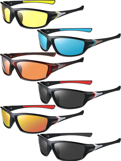 Frienda 6 Pack Polarized Sport Sunglasses for Men Multipack Fit over Glasses Pack Lot Set Men's Sport Fishing Eyeglasses