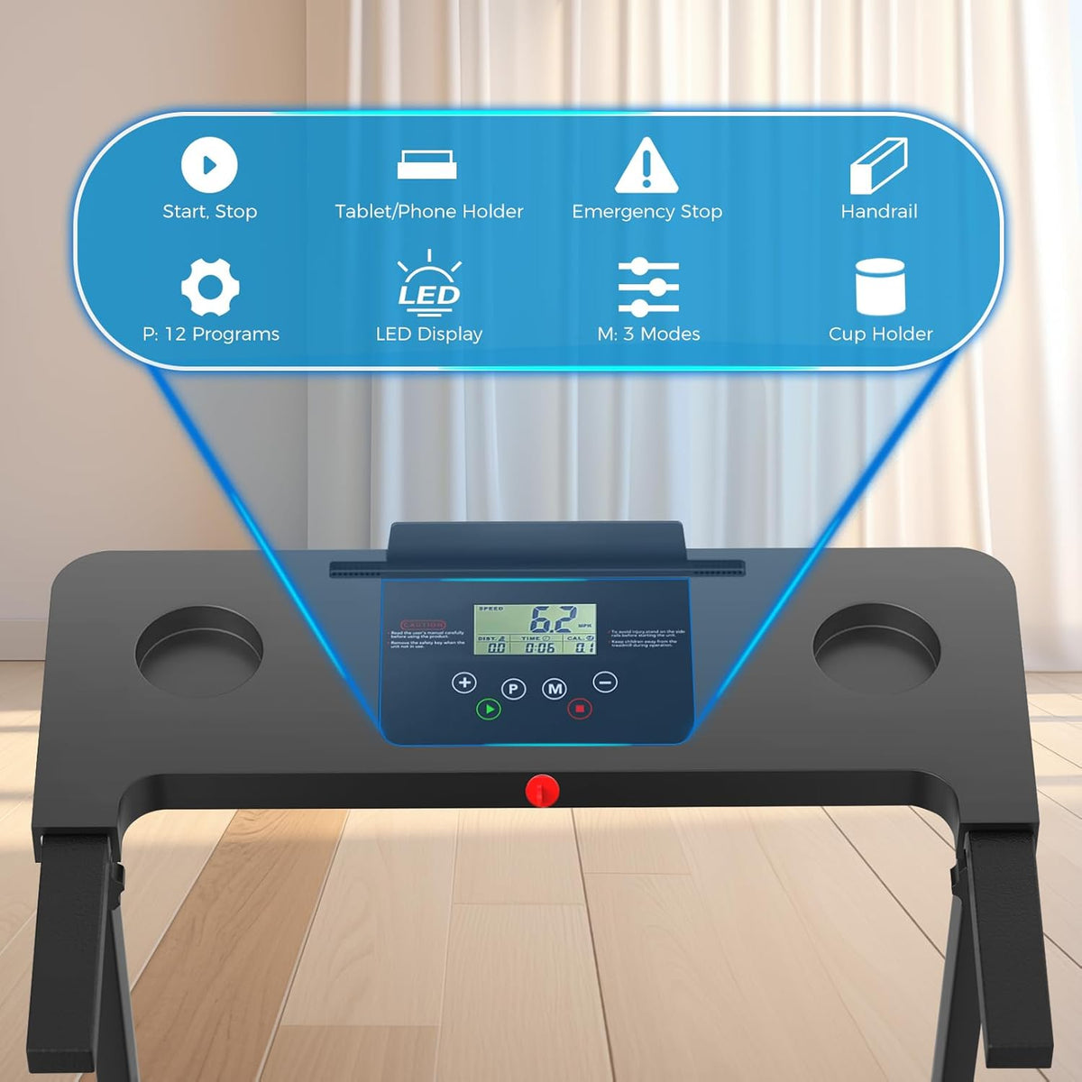 Portable Foldable Treadmills for Home, Small Folding Treadmill for Home Office with 300 LBS Capacity, Walking Running Exercise Electric Compact Treadmill with LED Display