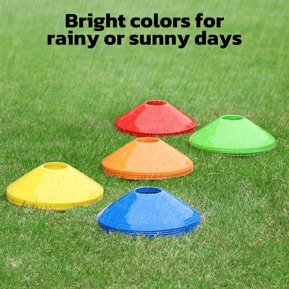 GHB Soccer Cones 25/50/100 Pack Disc Soccer Sport Cones Training Field Marker Agility Cones for Traffic, Basketball, Coaching, Practice Equipment Includes Cone Drills Guide