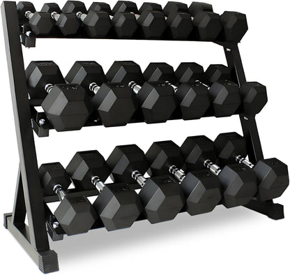 Rubber Hex Dumbbell Set with Rack, 10/12/20 Pair (550/780/1200/1550/2100 lbs total) Weight Rack with Dumbbells, Rubber Coated Dumbbell Set with Rack Stand for Home Gym & Strength Training