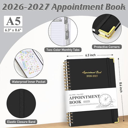 Appointment Book 2026-2027, 30-Minute Interval Hourly Planner, 6.3"×8.6"